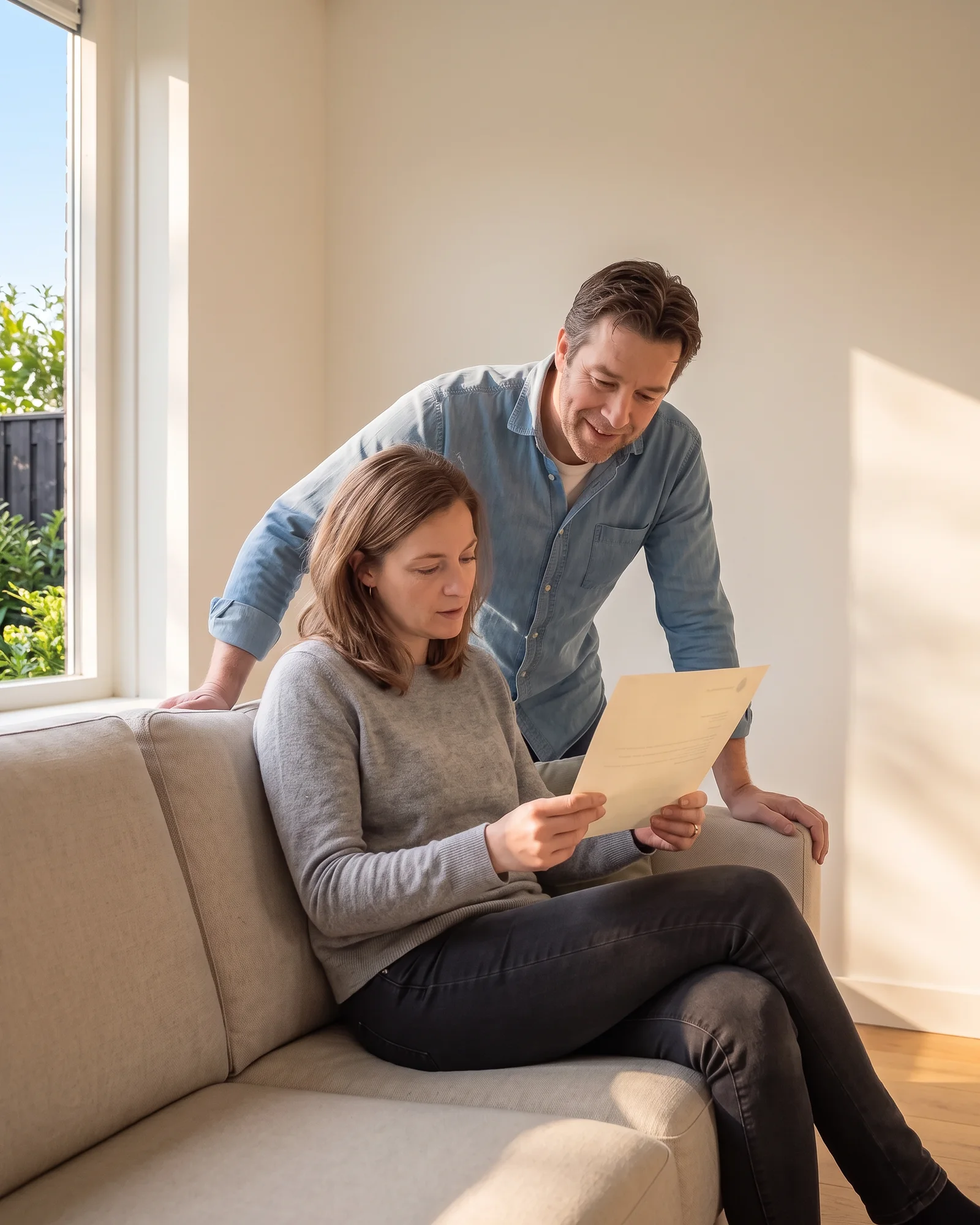 Een bewoner leest thuis de brief van de gemeente over de vergunning