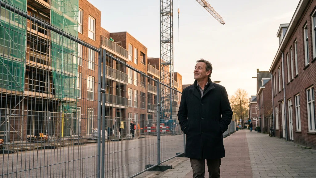 Een ontwikkelaar loopt over zijn bouwplaats, waar het werk weer loopt